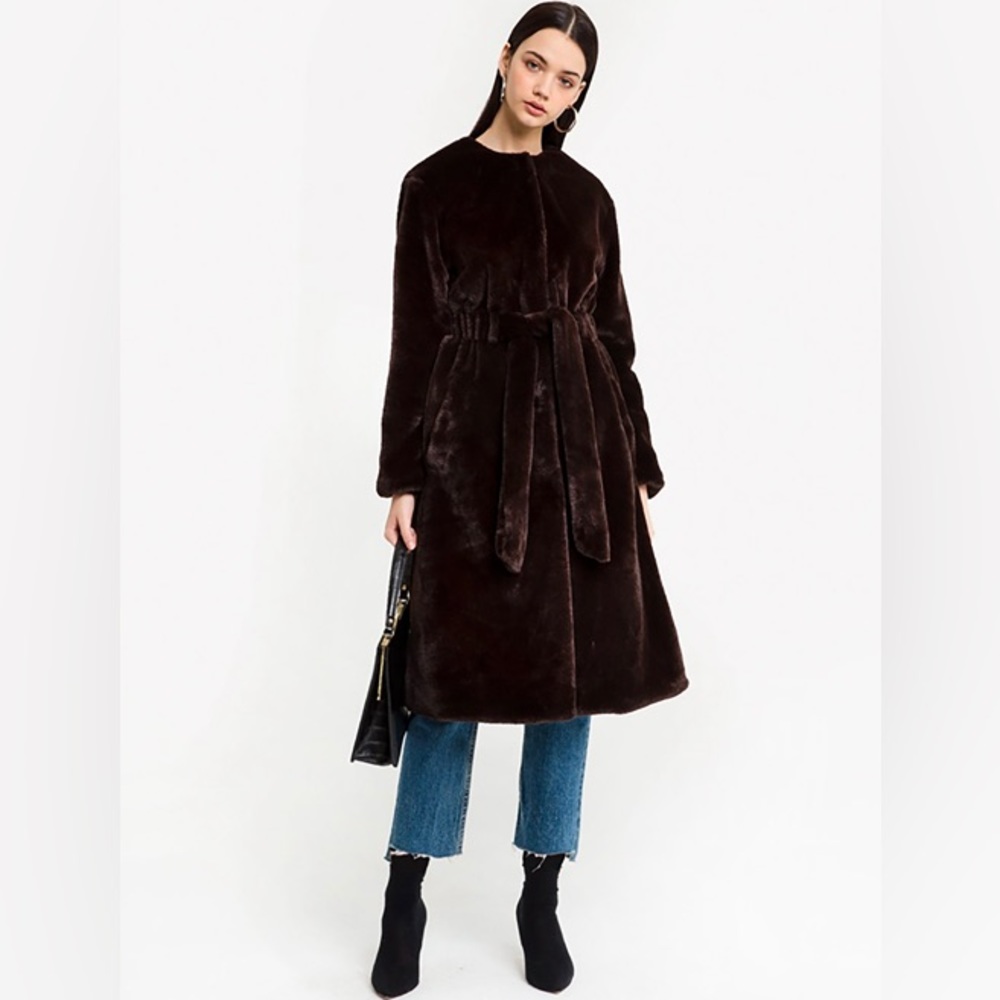 Pixie Market Dark Brown Teddy Coat with Belt